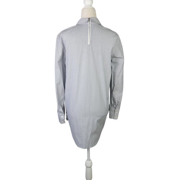 Thakoon Addition Blue and White Striped Floral Lace Overlay Shirt Dress 0 - Picture 5 of 7